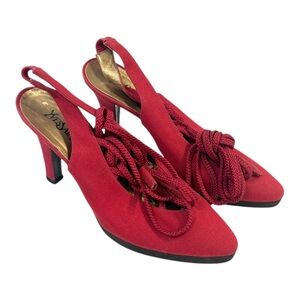Yves Saint Laurent Red Slingback Knot-Detail Pumps